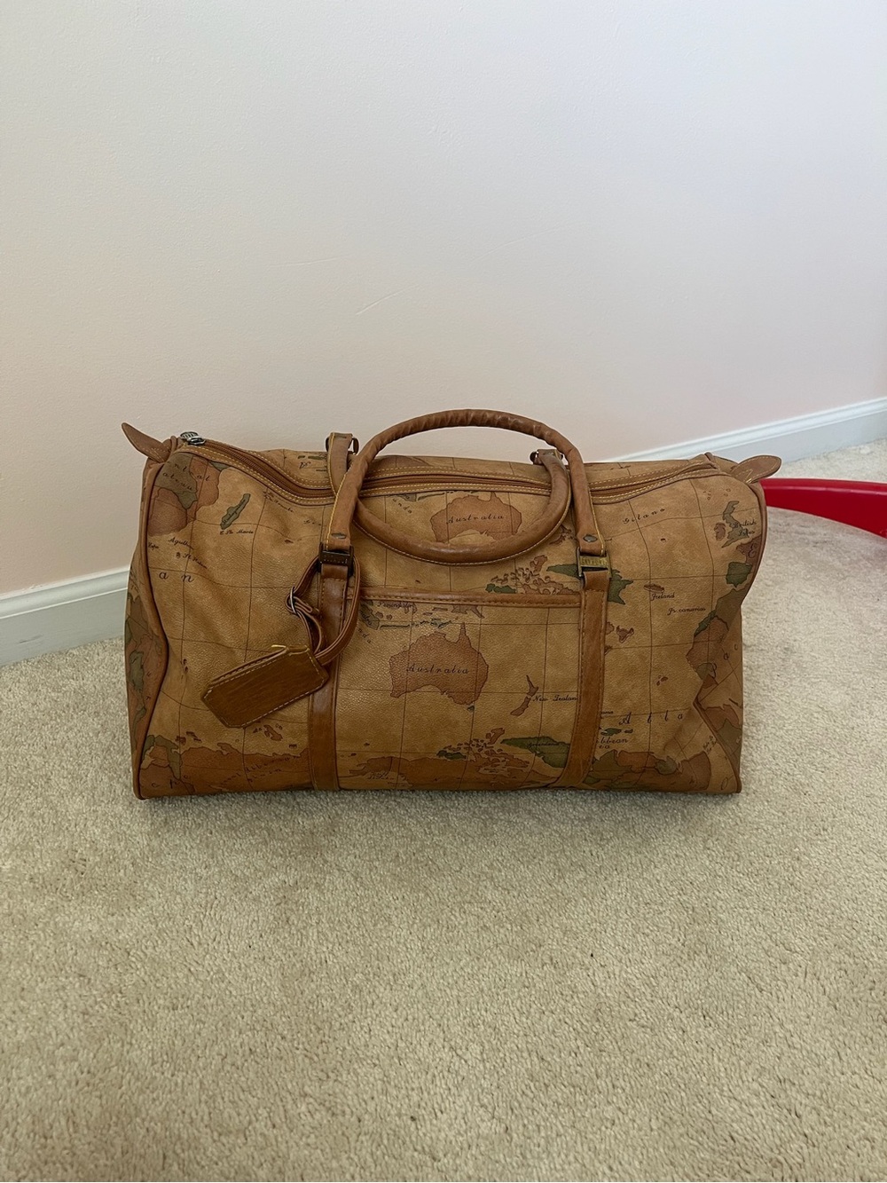 Gitano Brown Map-Print Leather Trim Duffel Bag